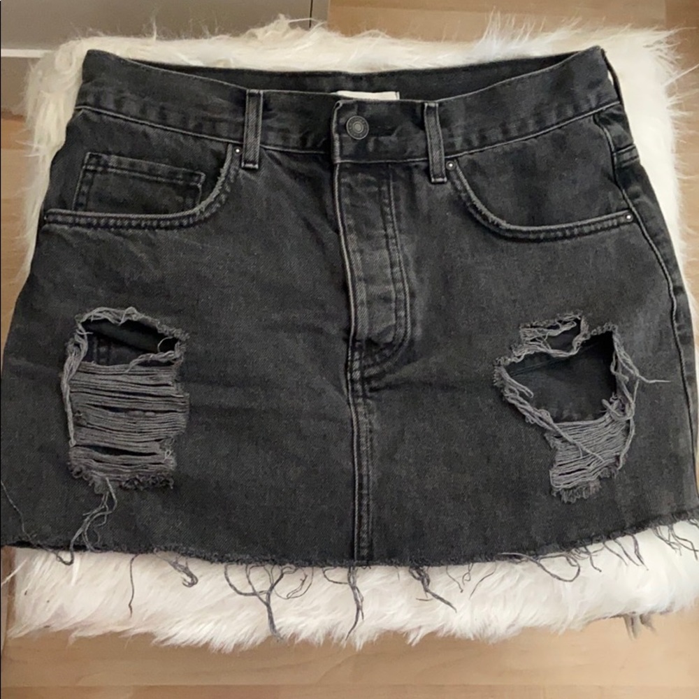 Black Denim Button Up Distressed Skirt size- 28